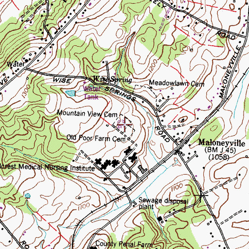 Topographic Map of Mountain View Cemetery, TN