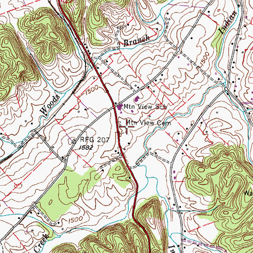 Topographic Map of Mountain View Cemetery, TN