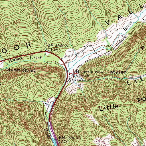 Topographic Map of Mountain View Church, TN