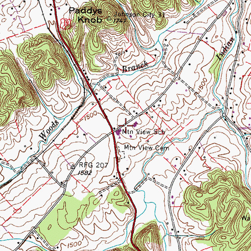 Topographic Map of Mountain View School, TN