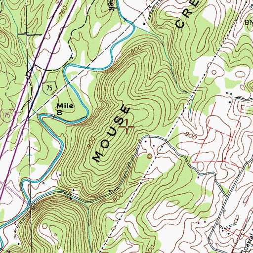 Topographic Map of Mouse Creek Ridge, TN