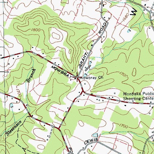 Topographic Map of Mowbray Church, TN