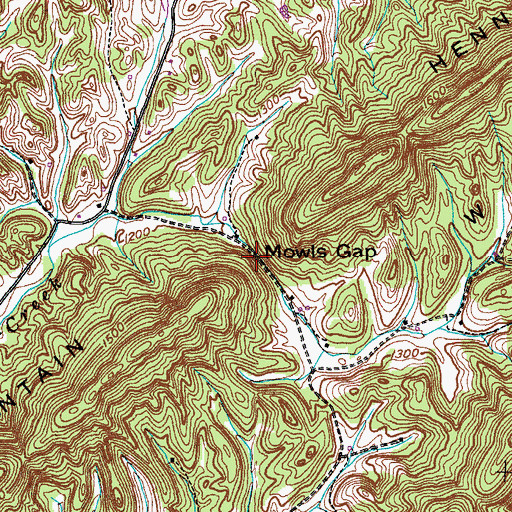 Topographic Map of Mowls Gap, TN