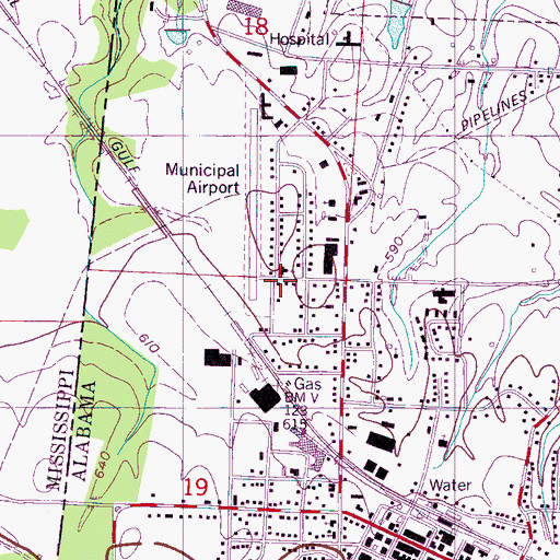 Topographic Map of Red Bay Municipal Airport (historical), AL