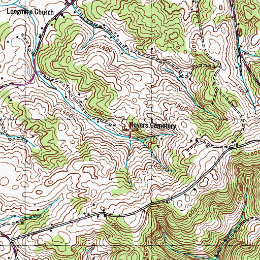 Topographic Map of Moyers Cemetery, TN