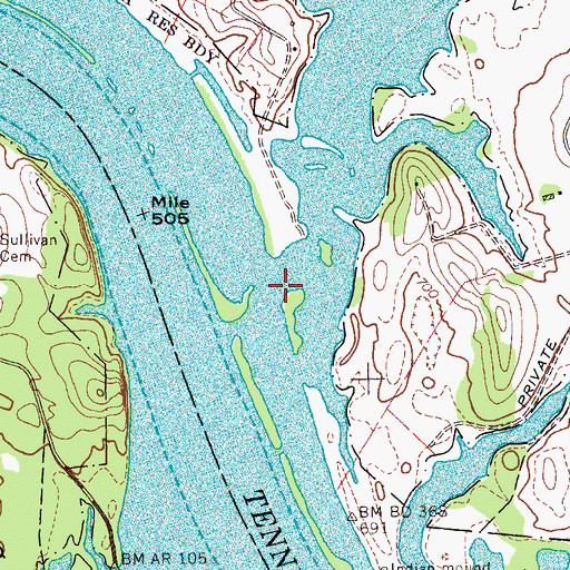 Topographic Map of Mud Creek, TN