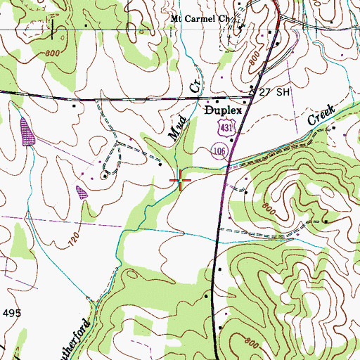 Topographic Map of Mud Creek, TN