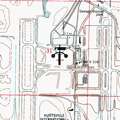 Topographic Map of Huntsville International Airport-Carl T Jones Field, AL