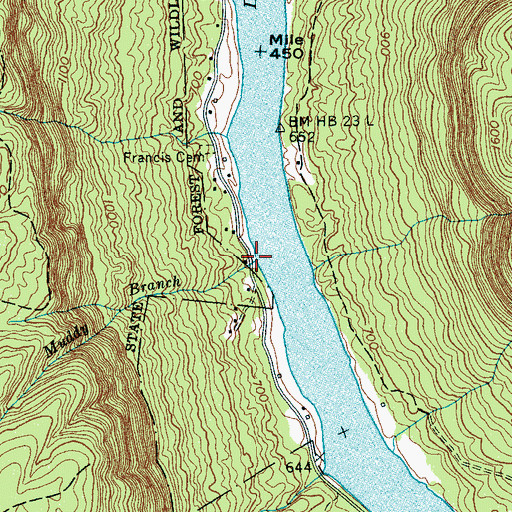 Topographic Map of Muddy Branch, TN