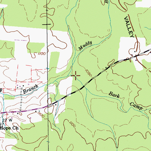 Topographic Map of Muddy Branch, TN