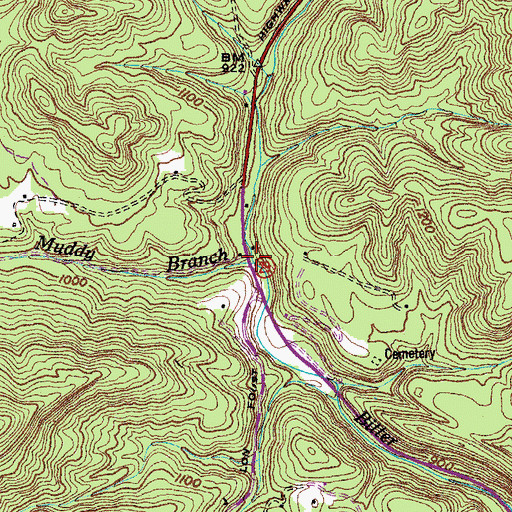 Topographic Map of Muddy Branch, TN