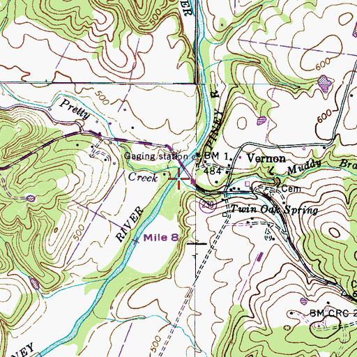 Topographic Map of Muddy Branch, TN