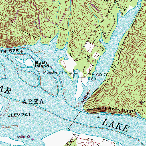 Topographic Map of Muecke Cemetery, TN