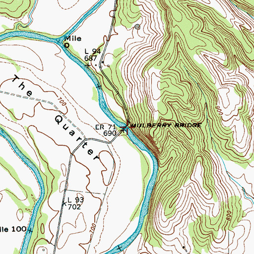 Topographic Map of Mulberry Bridge, TN