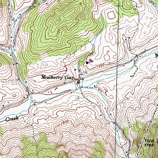 Topographic Map of Mulberry Gap, TN