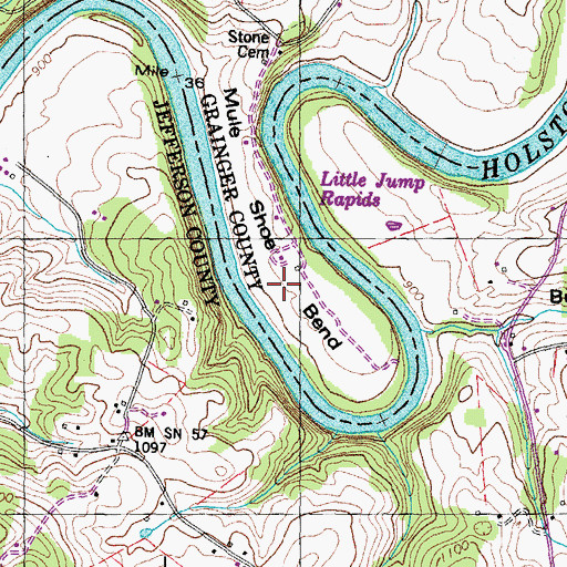 Topographic Map of Mule Shoe Bend, TN