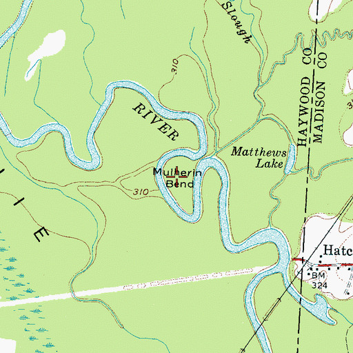 Topographic Map of Mulherin Bend, TN