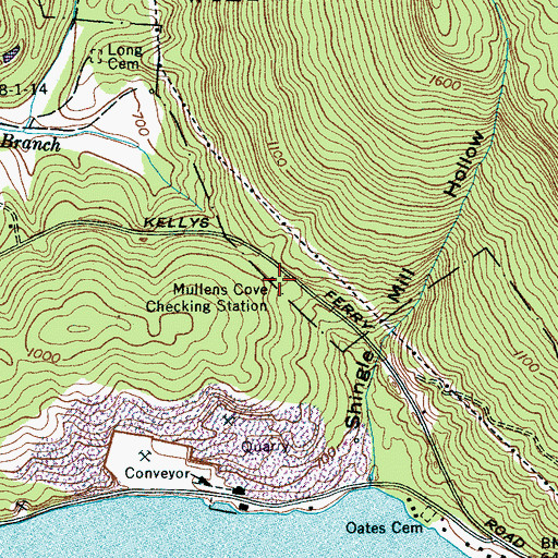 Topographic Map of Mullens Cove Checking Station, TN