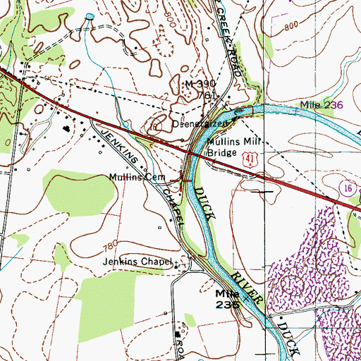 Topographic Map of Mullins Cemetery, TN