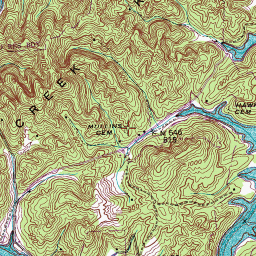 Topographic Map of Mullins Cemetery, TN