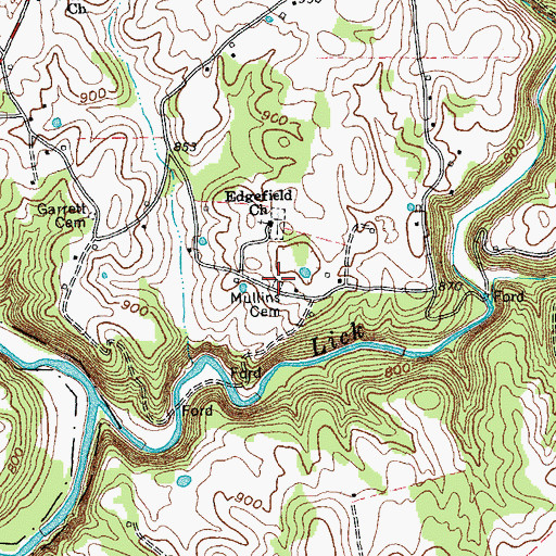 Topographic Map of Mullins Cemetery, TN