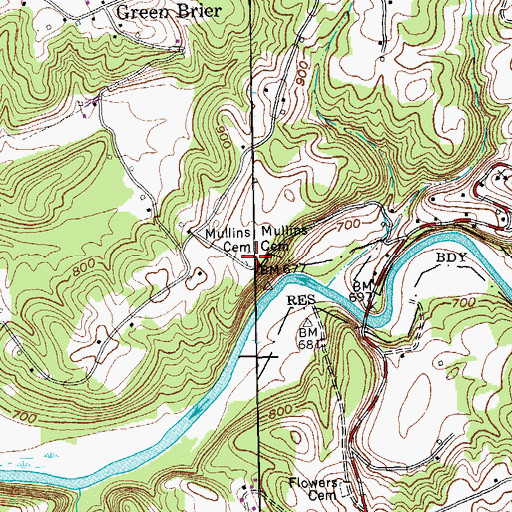 Topographic Map of Mullins Cemetery, TN