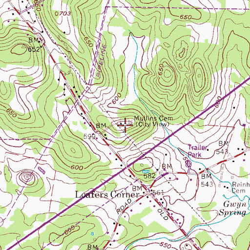 Topographic Map of Mullins Cemetery, TN