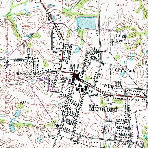 Topographic Map of Munford, TN
