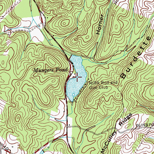 Topographic Map of Mungers Pond, TN