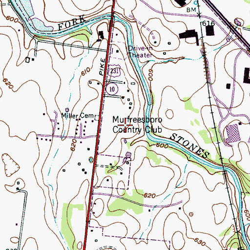 Topographic Map of Murfreesboro Country Club, TN