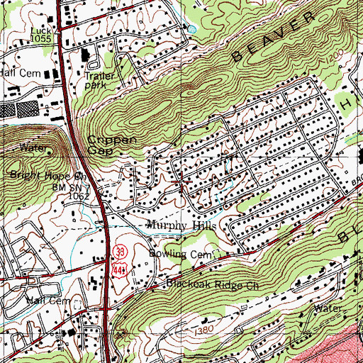 Topographic Map of Murphy Hills, TN