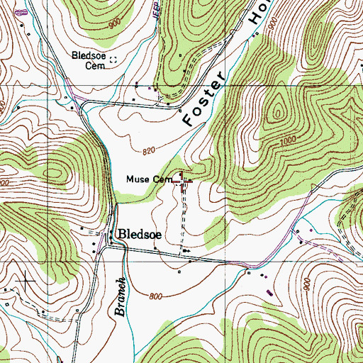 Topographic Map of Muse Cemetery, TN