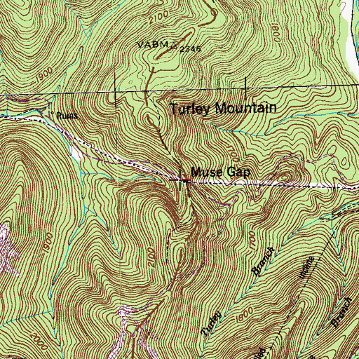 Topographic Map of Muse Gap, TN