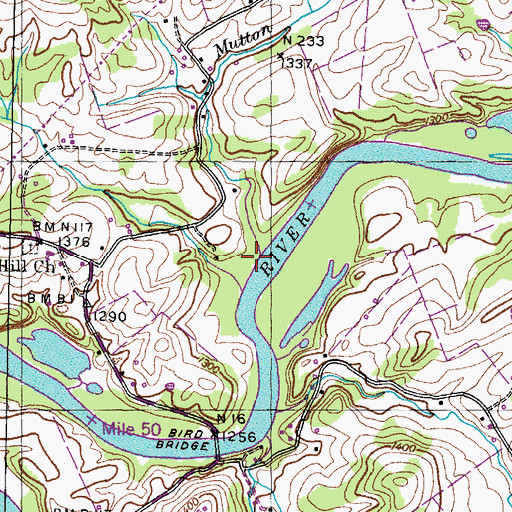 Topographic Map of Mutton Creek, TN