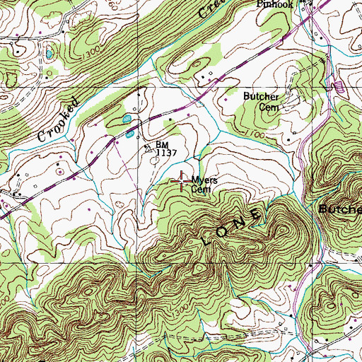 Topographic Map of Myers Cemetery, TN
