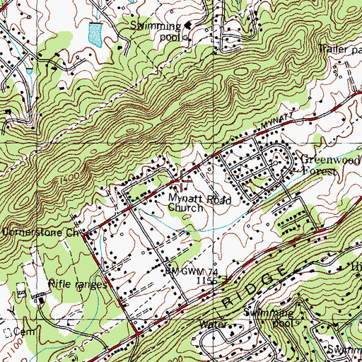 Topographic Map of Mynatt Road Church, TN