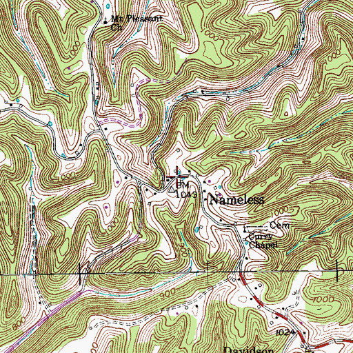 Topographic Map of Nameless, TN