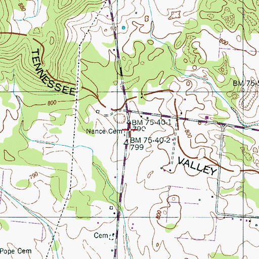Topographic Map of Nance Cemetery, TN