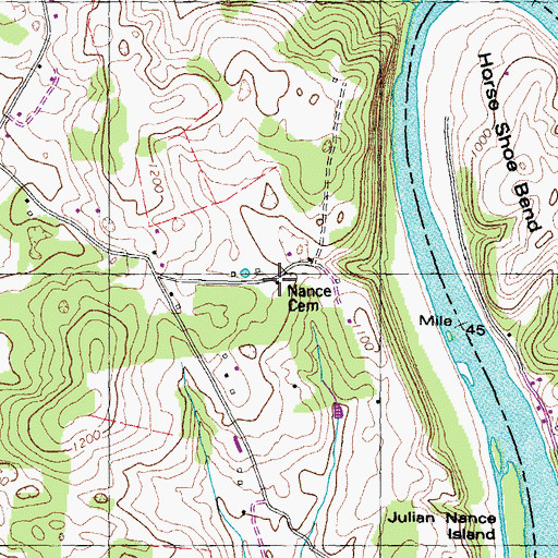 Topographic Map of Nance Cemetery, TN