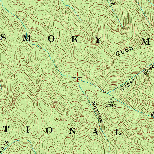 Topographic Map of Narrow Creek, TN