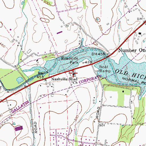 Topographic Map of Nashville Road Church, TN