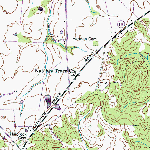 Topographic Map of Natchez Trace Church, TN