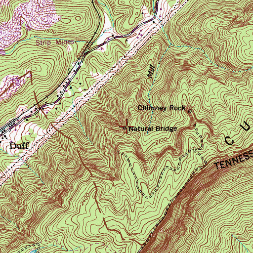 Topographic Map of Natural Bridge, TN