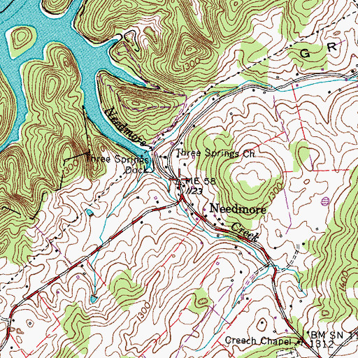 Topographic Map of Needmore, TN