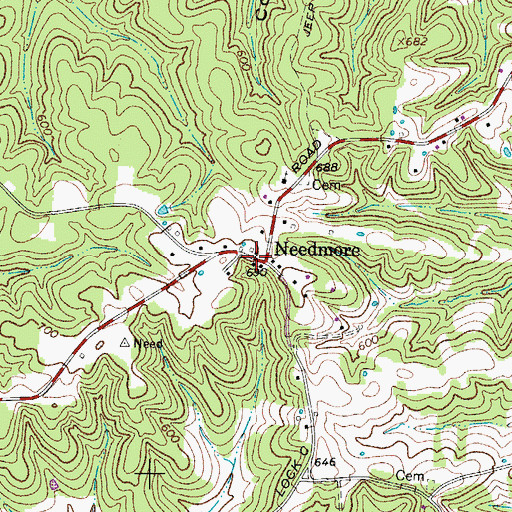 Topographic Map of Needmore, TN