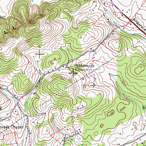 Topographic Map of Needmore Church, TN