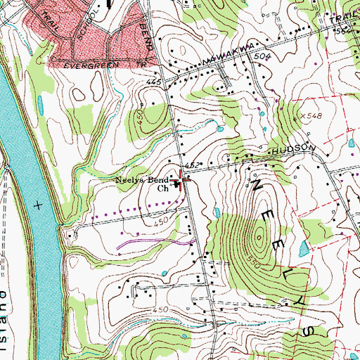 Topographic Map of Neelys Bend Church, TN