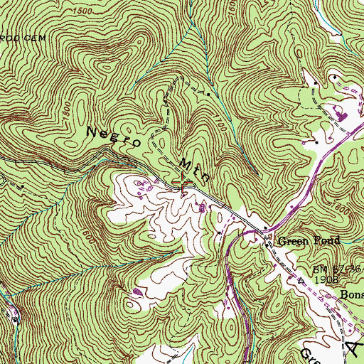 Topographic Map of Negro Mountain, TN