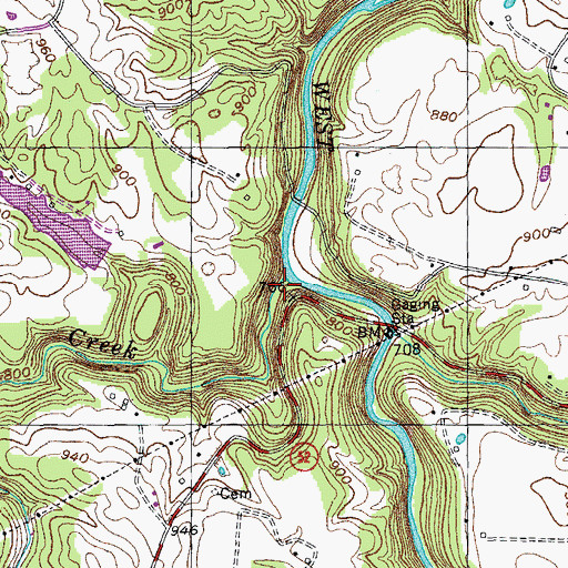 Topographic Map of Nettlecarrier Creek, TN