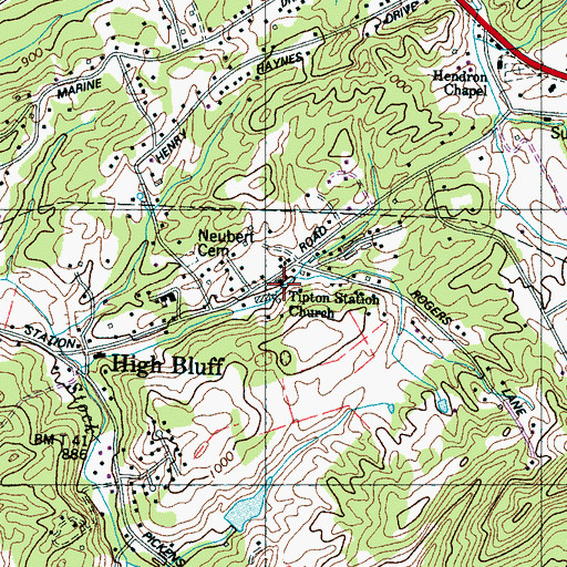 Topographic Map of Tipton Station Church, TN